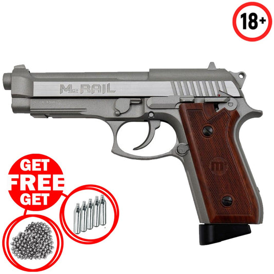 Milbro M92 Rail Air Pistol Silver .177 BB Gun Blowback Airguns